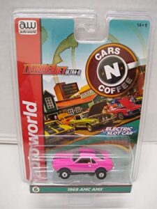 auto world sc360-6 cars n coffee 1969 amc amx ho scale electric slot car - pink with black stripes