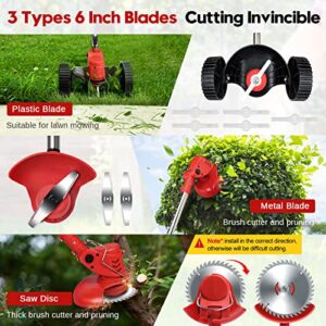 Cordless Weeder Mower Battery Powered 21V 2000mAh, Electric Weeder Brush Cutter, Height Adjustable Edge Trimmer Mini Mower 3-in-1 Cutting Tool, 8 Blades, 1 Wheel, 2 Batteries, 1 Charger