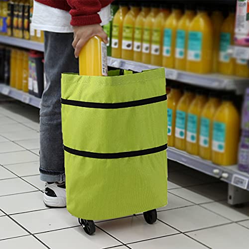 JIEOU Folding Shopping Bag With Wheels, Waterproof Grocery Carts, Reusable Portable Trolley Bags for Shopping Fruits(black)