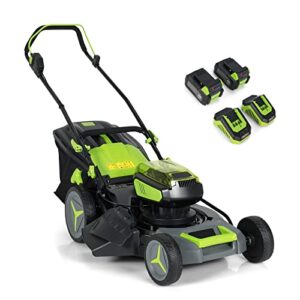 goplus cordless lawn mower, 18 inch electric push mower w/ 6 adjustable cutting height, brushless motor, two 4.0ah lithium battery packs & chargers included