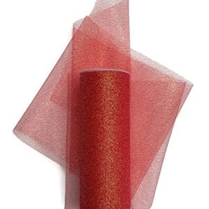 Celebrate Red Glitter Tulle Spool, 6 Inch by 12 Yards Roll for Parties, Weddings, Crafts, Clothing, Decor