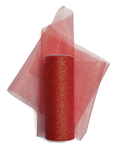 Celebrate Red Glitter Tulle Spool, 6 Inch by 12 Yards Roll for Parties, Weddings, Crafts, Clothing, Decor