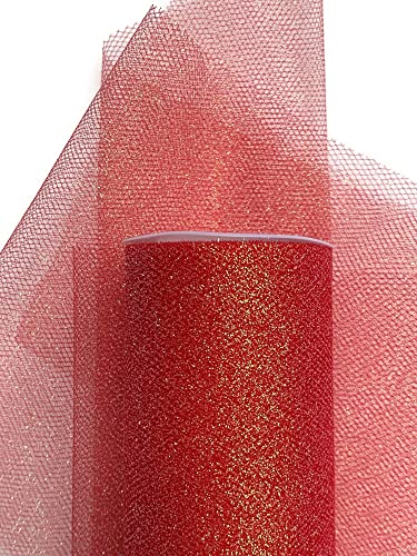 Celebrate Red Glitter Tulle Spool, 6 Inch by 12 Yards Roll for Parties, Weddings, Crafts, Clothing, Decor