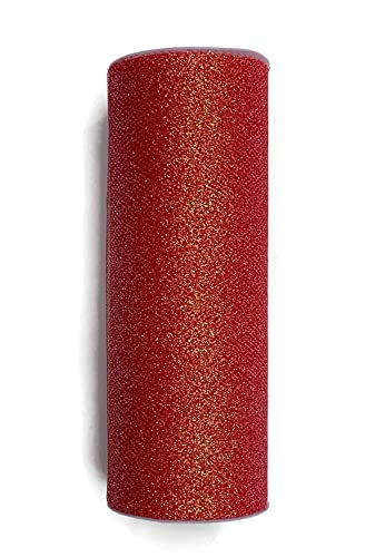 Celebrate Red Glitter Tulle Spool, 6 Inch by 12 Yards Roll for Parties, Weddings, Crafts, Clothing, Decor