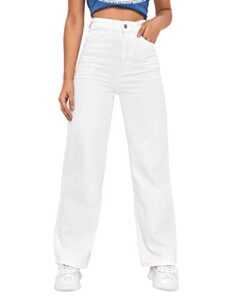 sweatyrocks women's casual loose high waist solid straight wide leg jeans white elastic waist s