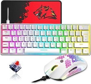 selorss ziyoulang t60 60% compact mechanical gaming keyboard rgb chroma type c ergonomic mini keyboard uk layout 12000dpi gaming mouse honeycomb shell for pc/ps4/ps5/xbox(red switch)
