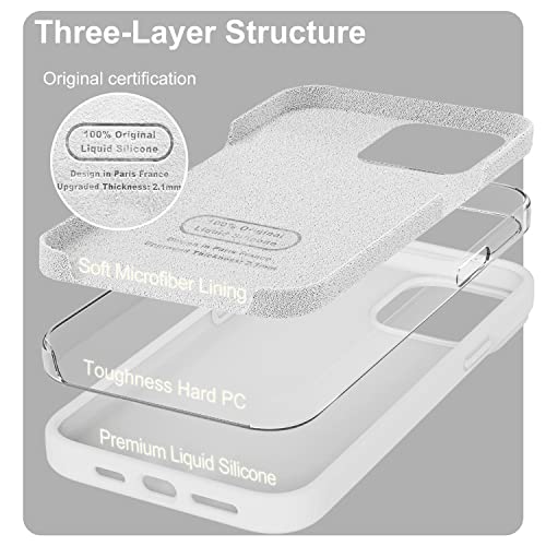 Ktele Compatible with iPhone 13 Pro Max Case 6.7 inch Premium Liquid Silicone with [Soft Anti-Scratch Microfiber Lining] Gel Rubber Full-Body Bumper Protection Case for iPhone 13 Pro Max - White