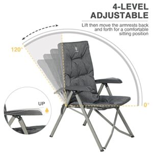 EVER ADVANCED Folding Camping Recliner Chair Fully Padded with Adjustable High Back Support Portable for Adults Patio Reclining Chair