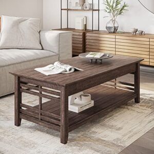 BELLEZE Modern Wood Coffee Table with Storage Shelf Two Tier Rectangular Stylish Decor for Living Room Conversation Leisure Occasions - 48 Inch - Norrell (Espresso)