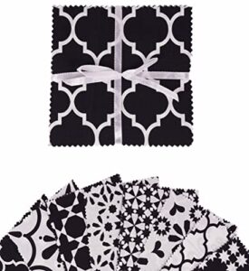 soimoi geometrical stencils print precut 5-inch cotton fabric quilting squares charm pack diy patchwork sewing craft- white & black