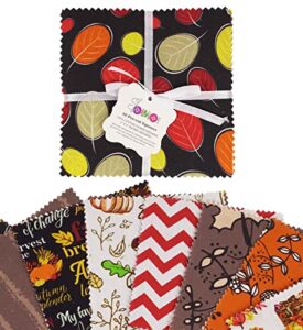 soimoi autumn fall theme print precut 5-inch cotton fabric quilting squares charm pack diy patchwork sewing craft- multicolor
