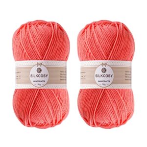 2 pcs crochet yarn, feels soft 280 yards assorted colors 4ply acrylic yarn,yarn for crochet & hand knitting-watermelon red