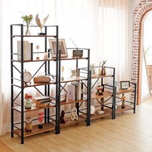 Crofy Rustic Bookshelf, 2 Tier Real Wood Bookshelf, Metal Book Shelf for Storage, Bookcase for Office Organization and Storage, 12.6 D x 23.62 W x 22.83 H Inches, Black