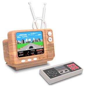 e-mods gaming retro games console gv300s mini tv style 308 video games player with handheld gamepad & av output - 3.0 inch screen electronic games machine xmas gift for kids adults (wood grain)