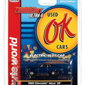 Auto World Thunderjet OK Used Cars 1969 Chevrolet Nova SS (Blue) HO Scale Slot Car