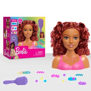 barbie small styling head, brown hair, 17-pieces, pretend play, kids toys for ages 3 up, amazon exclusive