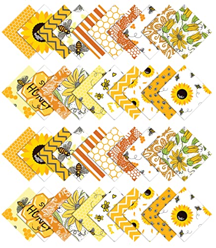 Soimoi Precut 10-inch Honey Bee Prints Cotton Fabric Bundle Quilting Squares Charm Pack DIY Patchwork Sewing Craft- White & Yellow