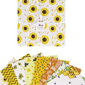 Soimoi Precut 10-inch Honey Bee Prints Cotton Fabric Bundle Quilting Squares Charm Pack DIY Patchwork Sewing Craft- White & Yellow