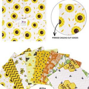 Soimoi Precut 10-inch Honey Bee Prints Cotton Fabric Bundle Quilting Squares Charm Pack DIY Patchwork Sewing Craft- White & Yellow