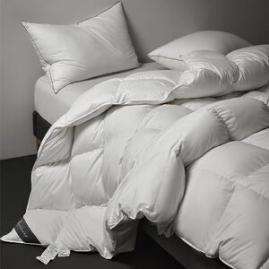 royoliving superior poland down comforter 100% egyptian cotton shell all season queen/full size quilted duvet insert with 4 corner tabs and 4 middle loops (white all season, queen/full)