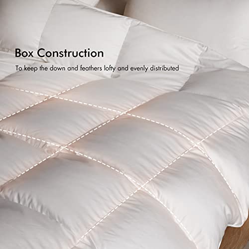 Royoliving Superior Poland Down Comforter 100% Egyptian Cotton Shell All Season Queen/Full Size Quilted Duvet Insert with 4 Corner Tabs and 4 Middle Loops (White All Season, Queen/Full)