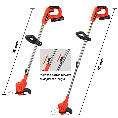 Electric Cordless Weed Wacker,24V 2Ah Battery Powered Weed Eater with 2 Batteries and 3 Types Blades,Lightweight and Powerful String Trimmer for Yard and Garden(Red)
