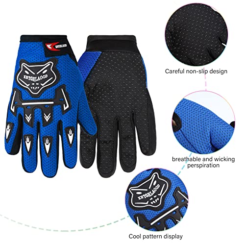 Frienda Kids Motorcycle Gloves Power Sports Racing Gloves Riding Dirty Bike Gloves Winter Bike Cycling Gloves for Riding Cycling Hiking Children Outdoor Sports (Royal Blue)