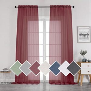 ovzme living room sheer curtains 96" length 2 panels set for french door, christmas gorgeous window decoration for party & backdrop & canopy, burgundy, each 42wx96l