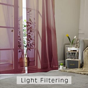 OVZME Living Room Sheer Curtains 96" Length 2 Panels Set for French Door, Christmas Gorgeous Window Decoration for Party & Backdrop & Canopy, Burgundy, Each 42Wx96L