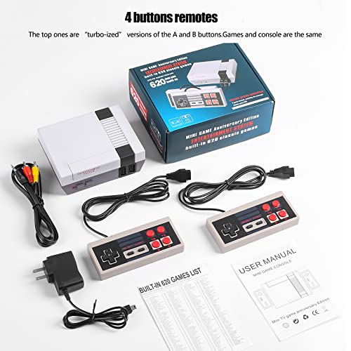 Retro Game Console, Classic Mini Retro Game System Built-in 620 Games and 2 Controllers, 8-Bit Video Game System for Adults and Kids