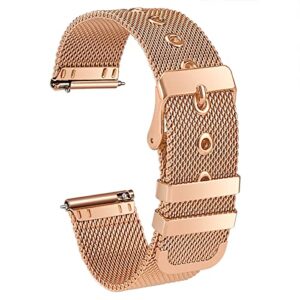 icover watch band 18mm 20mm 22mm quick release replacement bands compatible for smart watch or traditional watch, universal stainless steel metal mesh watch strap for men women (20mm, rose gold)