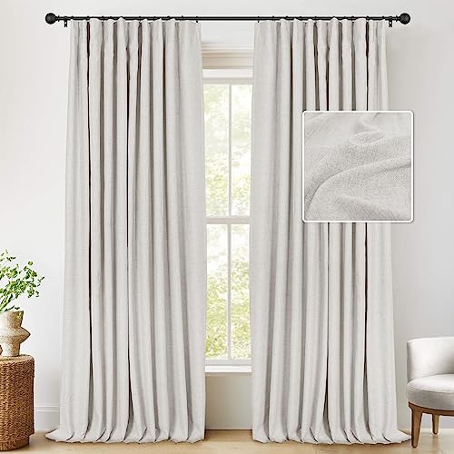 INOVADAY Linen Blackout Curtains 96 Inches Long, Thermal Insulated Black Out Curtains & Drapes for Living Room Bedroom (W50 x L96 1 Panels, Beige)