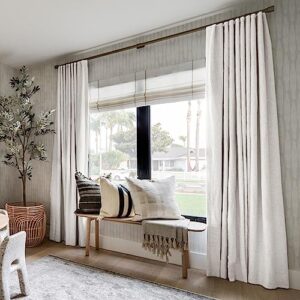 INOVADAY Linen Blackout Curtains 96 Inches Long, Thermal Insulated Black Out Curtains & Drapes for Living Room Bedroom (W50 x L96 1 Panels, Beige)