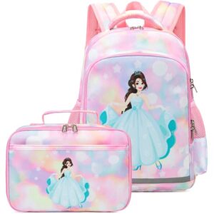ycbb kids backpacks for girls rainbow princess school backpack set with lunch tote bag lightweight waterproof girl school backpack