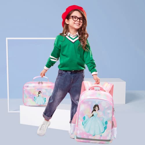 YCBB Kids Backpacks for Girls Rainbow Princess School Backpack Set with Lunch Tote Bag Lightweight Waterproof Girl School Backpack