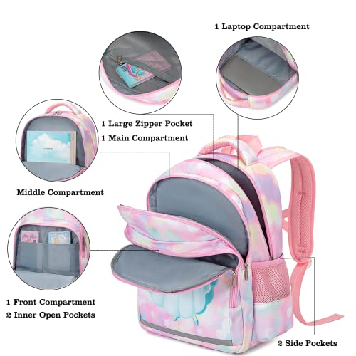 YCBB Kids Backpacks for Girls Rainbow Princess School Backpack Set with Lunch Tote Bag Lightweight Waterproof Girl School Backpack