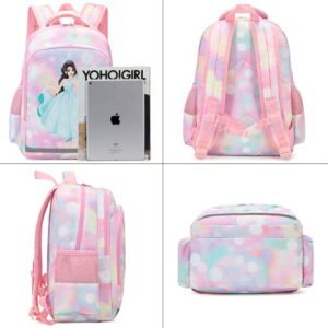 YCBB Kids Backpacks for Girls Rainbow Princess School Backpack Set with Lunch Tote Bag Lightweight Waterproof Girl School Backpack