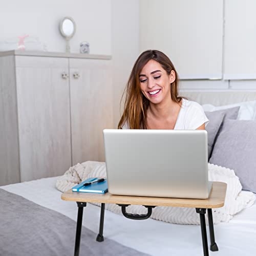 Lap Desk Foldable – Bed Tray for College Dorm and Home – with Handles and Foldable Legs - Perfect Laptop Desk – Perfect for Writing, Eating, Working, Studying - Wood Top Bed Table