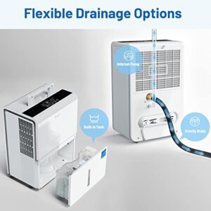 Dehumidifiers with Pump / hose for Basements 50 Pint (70 Pint 2012 DOE)Energy Star Certified Dehumidifiers with WIFI for 4500 Sq Ft Large Room or Basements, Dehumidifiers for Home with Auto Shut Off, Continuous and Manual Drainage