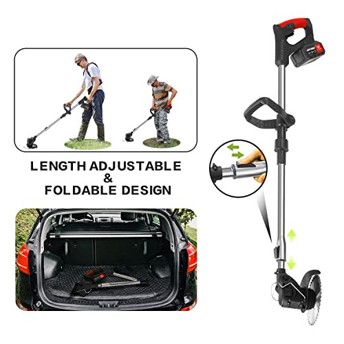 Grass Strimmer Foldable Grass Strimmer, Shengyatu 21V Electric Cordless strimmer 800W Grass Trimmer Brush Cutter, Lawn Mower Garden Tools, Black