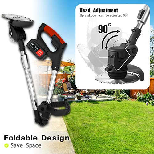 Grass Strimmer Foldable Grass Strimmer, Shengyatu 21V Electric Cordless strimmer 800W Grass Trimmer Brush Cutter, Lawn Mower Garden Tools, Black