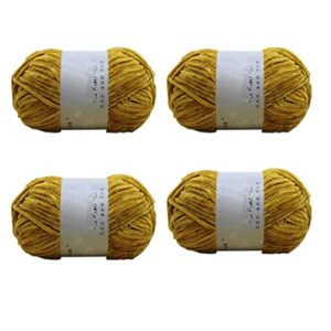 4 skeins soft chenille yarn blanket yarn velvet yarn for knitting fancy yarn for crochet weaving diy craft total length 720m/400g (sunset gold)