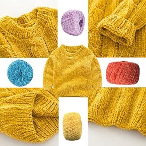 4 Skeins Soft Chenille Yarn Blanket Yarn Velvet Yarn for Knitting Fancy Yarn for Crochet Weaving DIY Craft Total Length 720m/400g (Sunset Gold)