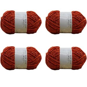 4 skeins soft chenille yarn blanket yarn velvet yarn for knitting fancy yarn for crochet weaving diy craft total length 720m/400g (orange)