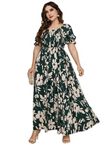 makemechic women's plus size boho casual dress floral short sleeve shirred square neck maxi flomal dress a multicolor 1xl