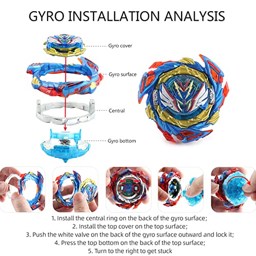 Desamvap Bey Battling Tops Burst Dynamite Battle B-187 Savior Valkyrie.Sh-7 with Bey Blade Launcher Grip Right Spin DB Layer System Gyro Toys Set for Kids Children Boys
