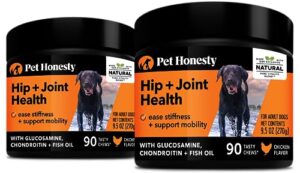 pet honesty hip & joint health - dog joint supplement support for dogs with glucosamine chondroitin, msm, turmeric - glucosamine for dogs soft chews - advanced pet joint support and mobility - 2 pack