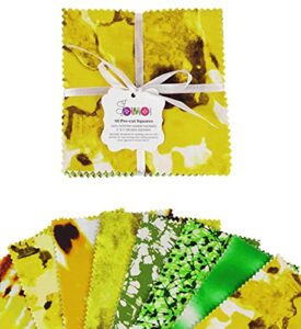 soimoi marble textures print precut 5-inch cotton fabric quilting squares charm pack diy patchwork sewing craft- yellow & green