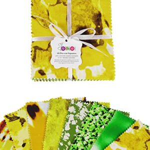 Soimoi Marble Textures Print Precut 5-inch Cotton Fabric Quilting Squares Charm Pack DIY Patchwork Sewing Craft- Yellow & Green