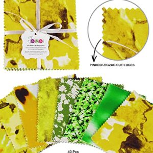 Soimoi Marble Textures Print Precut 5-inch Cotton Fabric Quilting Squares Charm Pack DIY Patchwork Sewing Craft- Yellow & Green